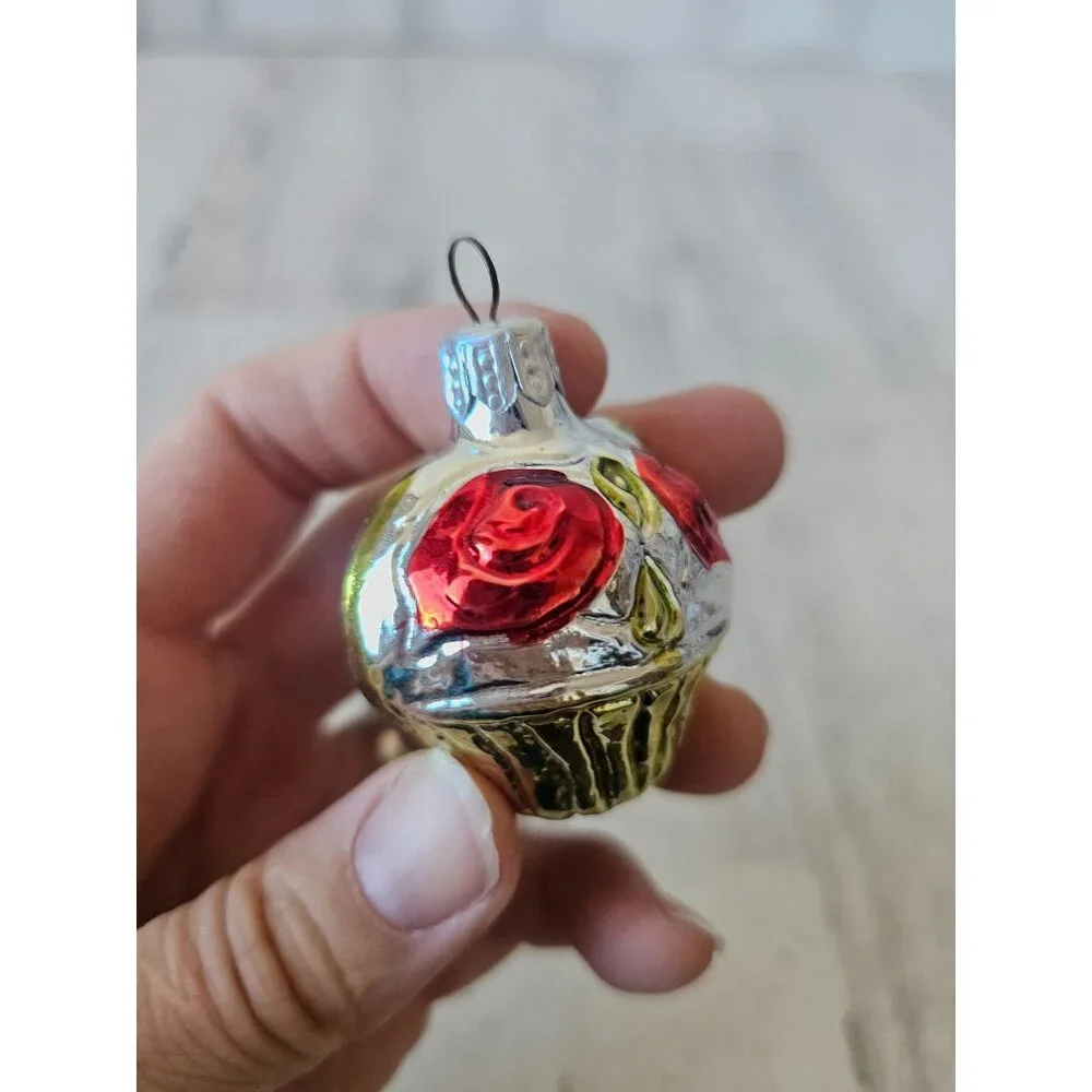 Vintage‎ rose bouquet basket Mercury glass ornament mini Xmas tree